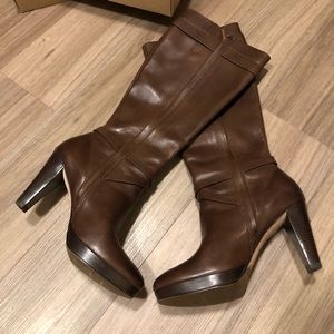 Cole Haan CARA TALL CHESTNUT LEATHER BOOTS